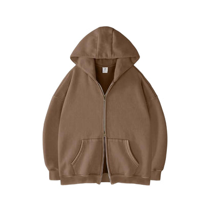 Unisex Double Zipper Acid Washed Fleece Zip Up Hoodies