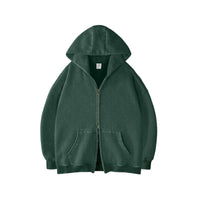 Unisex Double Zipper Acid Washed Fleece Zip Up Hoodies