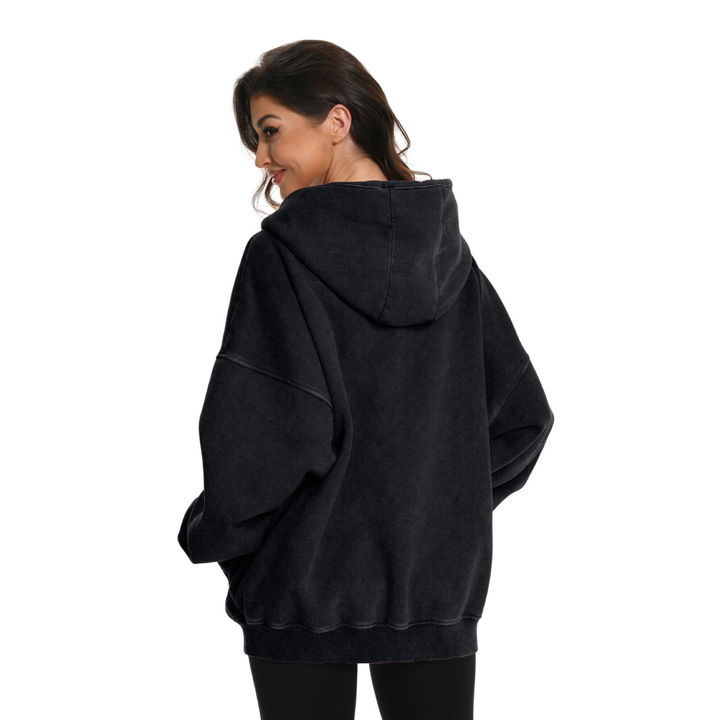 Unisex Double Zipper Acid Washed Fleece Zip Up Hoodies