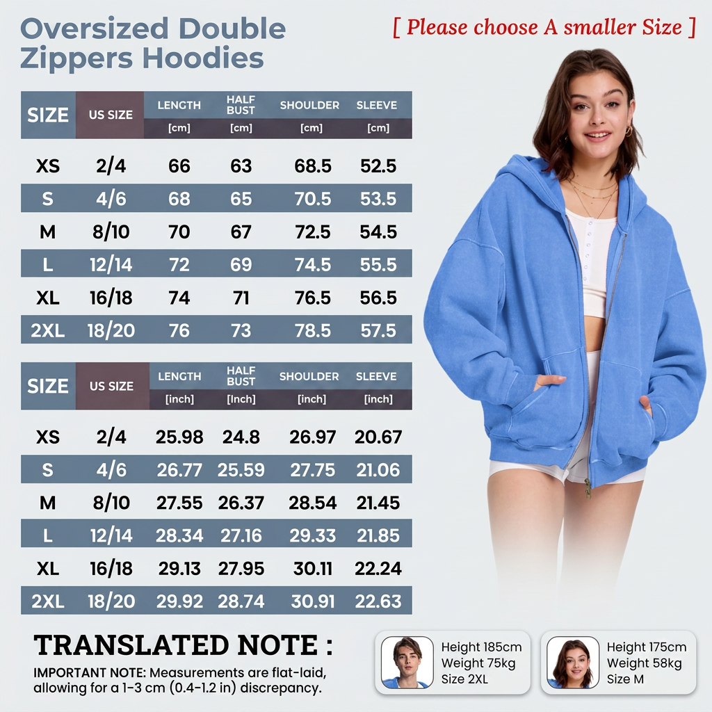 Unisex Double Zipper Acid Washed Fleece Zip Up Hoodies